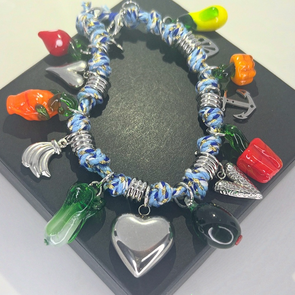 FRUIT SERIES Blue Cotton Rope Fruit Charm Bracelet